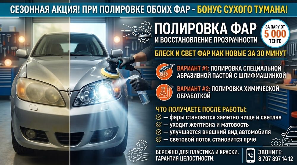 Полировка фары. АКЦИЯ при полировке обоих фар БОНУС сухого тумана сало
