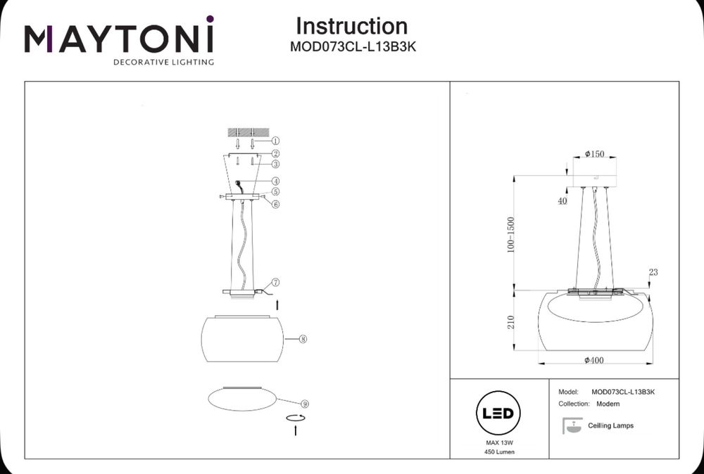 Светильник Maytoni Solen MOD073CL-L13B3K LED