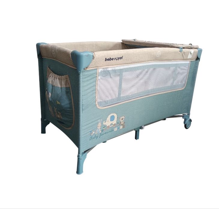 Patut pliabil 120x60 Bebe Royal Turcoaz cu 2 nivele