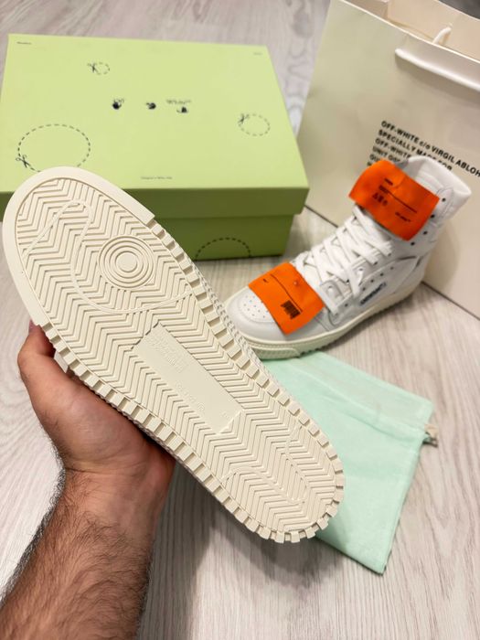 Adidasi Off White Court 3.0 - High White Sneakers Premium din Piele Full Box