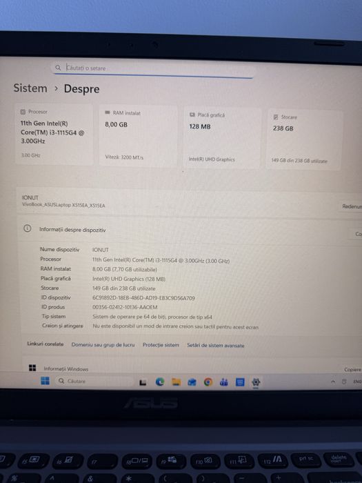 ASUS VivoBook X515EA, i3 Gen 11, 8GB RAM, SSD 256GB, Windows 11 – 999 lei negociabil