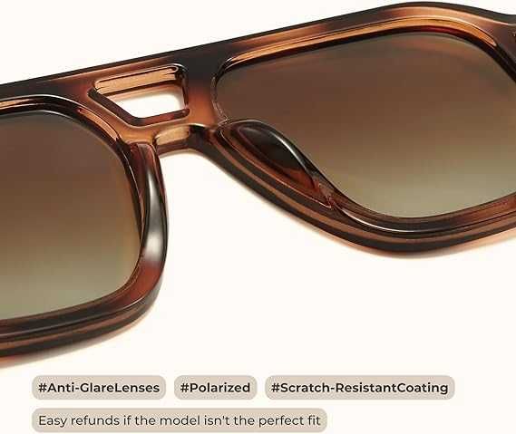 Ochelari de soare polarizati, model retro square aviator, maro tortoise