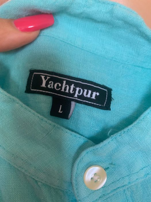 Мъжка ленена риза Yachtpur в цвят тюркоаз, размер L