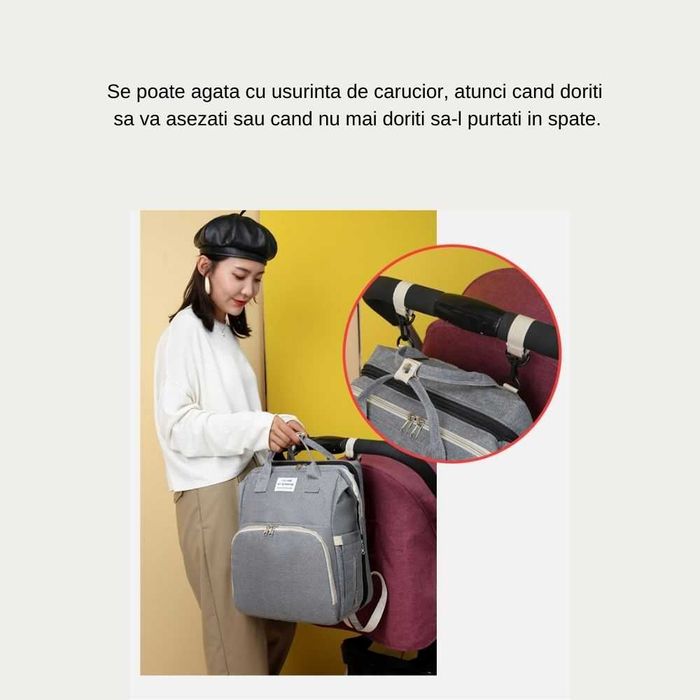 Geanta pliabila scutece cu patut pentru bebe + servetele umede