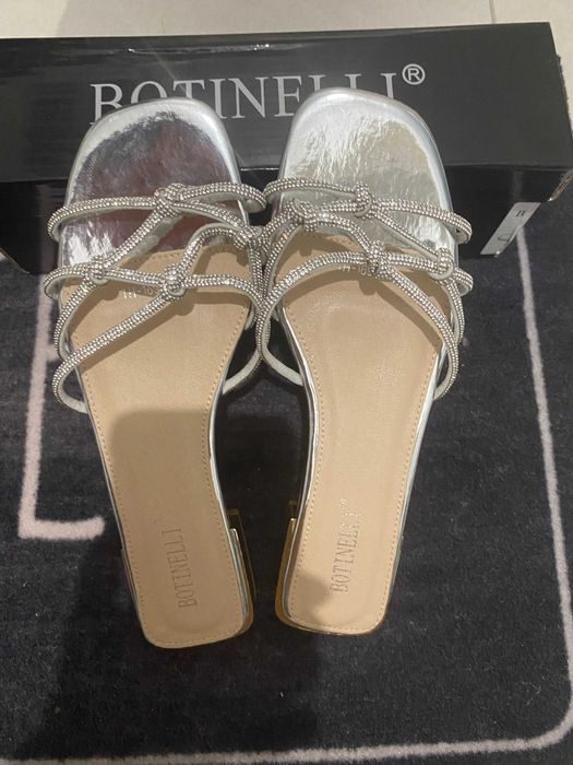 Sandale/Papuci 'Botinelli', silver, piele eco, 38, nou!