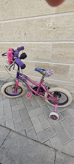 Детски велосипед (колело) 14" розава/лилаво с помощни колела