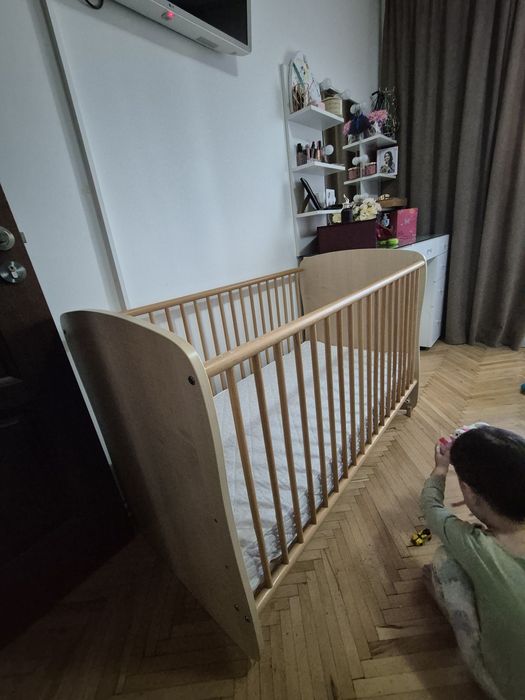 Pat bebe lemn cu saltea