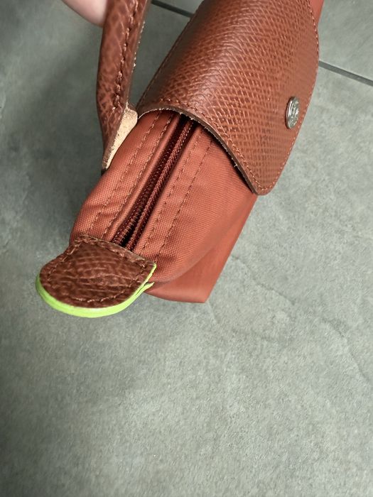 Дамска мини чанта в кафяво от полиамид и кожа, Longchamp Le Pilage
