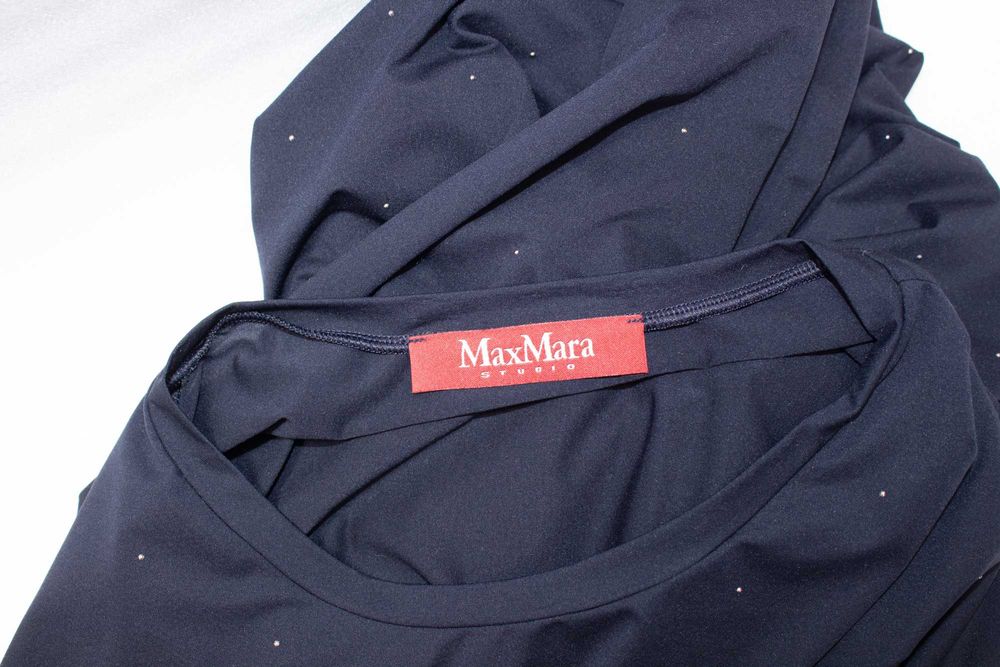 Max Mara Studio  дизайнерска дамска блуза тъмносиня с мини камъни M