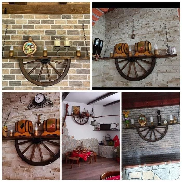 Осветление, декорация, лампи от колела от каруца и бъчви