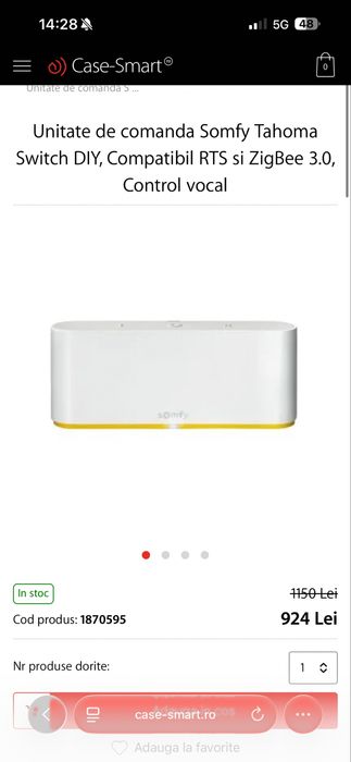Unitate de comanda Somfy Tahoma Switch DIY RTS ZigBee
