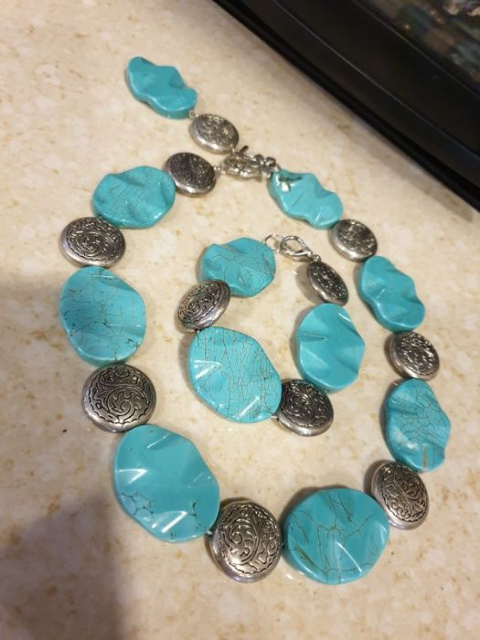 Set colier si bratara vechi cu pietre naturale semipretioase turcuaze