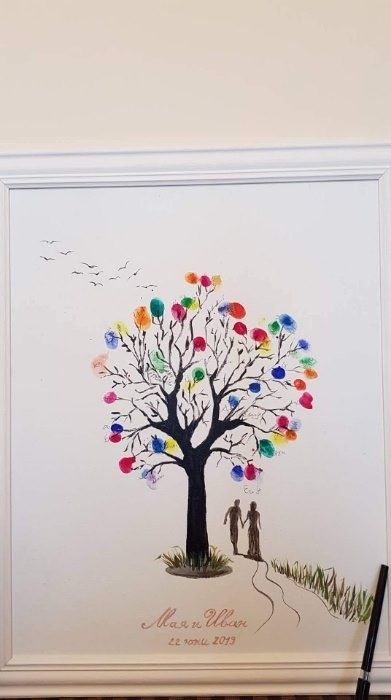 Рисуване на Сватбено дърво за отпечатъци по поръчка Сватба Кръщене Рож