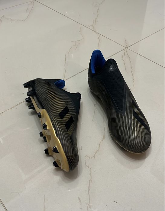 Ghete Fotbal Adidas X 19+ FG Gold Black - Fară Şireturi - Noi gazon