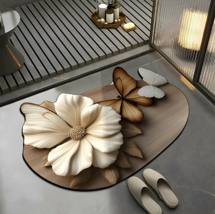 Дизайнерский 3D коврик с бабочками и цветами, 87×50 см