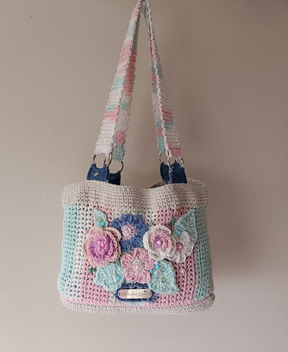 Уникална дизайнерска плетена чанта от 100% памук