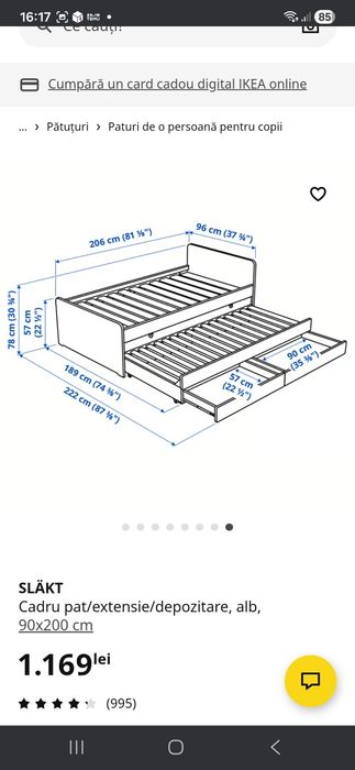 Pat  extensibil 90×200 cmm