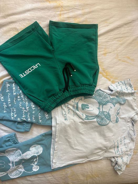 Детски сет тънко дълго панталонче, блуза къс ръкав и къси панталонки