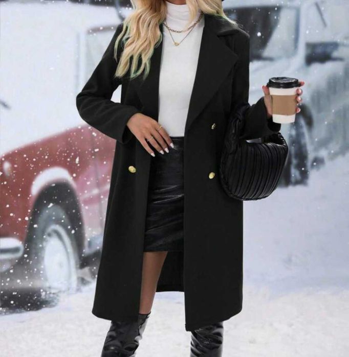 Дамско черно палто