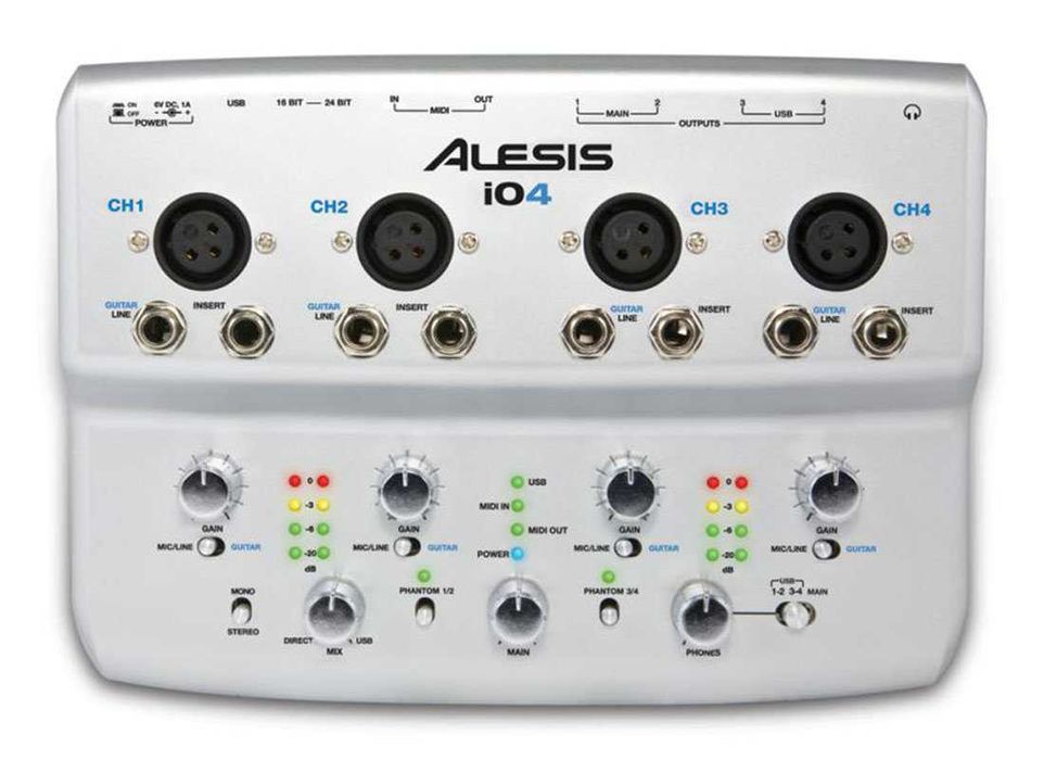 Interfata USB audio recording ALESIS iO4, 4 intrari (inclusiv pt microfon), 4 iesiri, NOUA