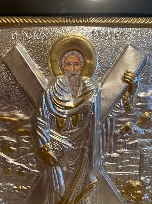 icoana argintata sfantul andrei  icoana veche dim 30x40 icoana veche