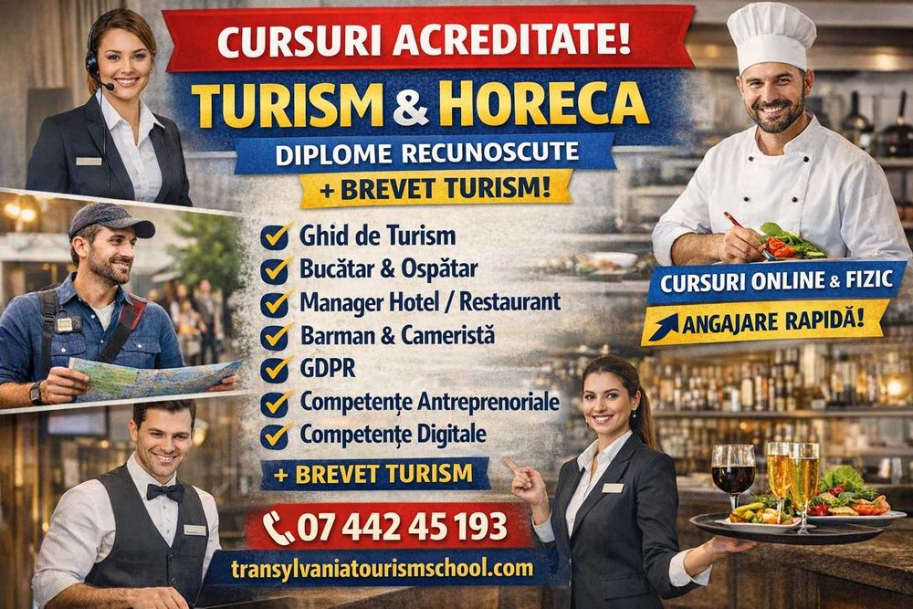 Cursuri HoReCa si Turism acreditate Brevet Turism Ghid Bucatar Ospatar