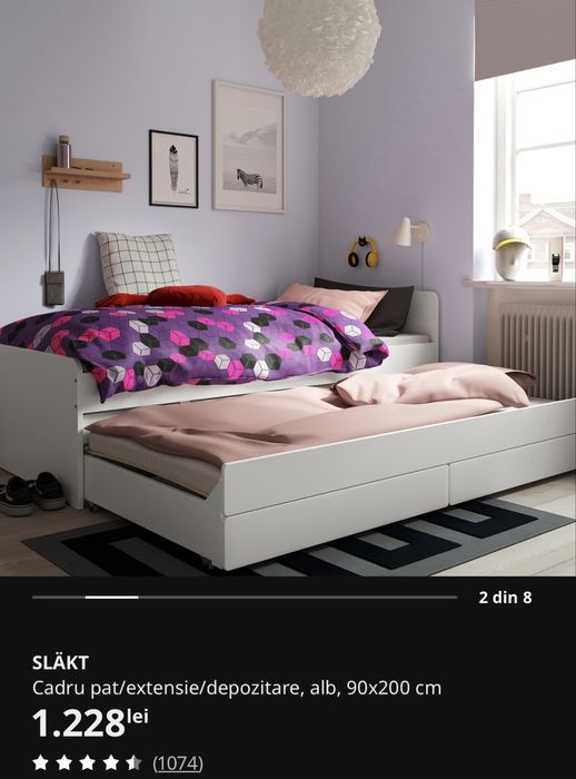Pat copii alb Ikea cu depozitare