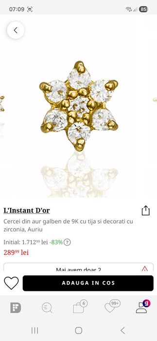 Cercei L Instant D'Or, din aur 9 k, 0,26 grame achiziție Fashion Days mic defect