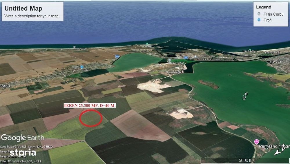 Corbu Teren Agricol 23.300 Mp. D=40 M. Ideal Investitie Pret 19.900 E
