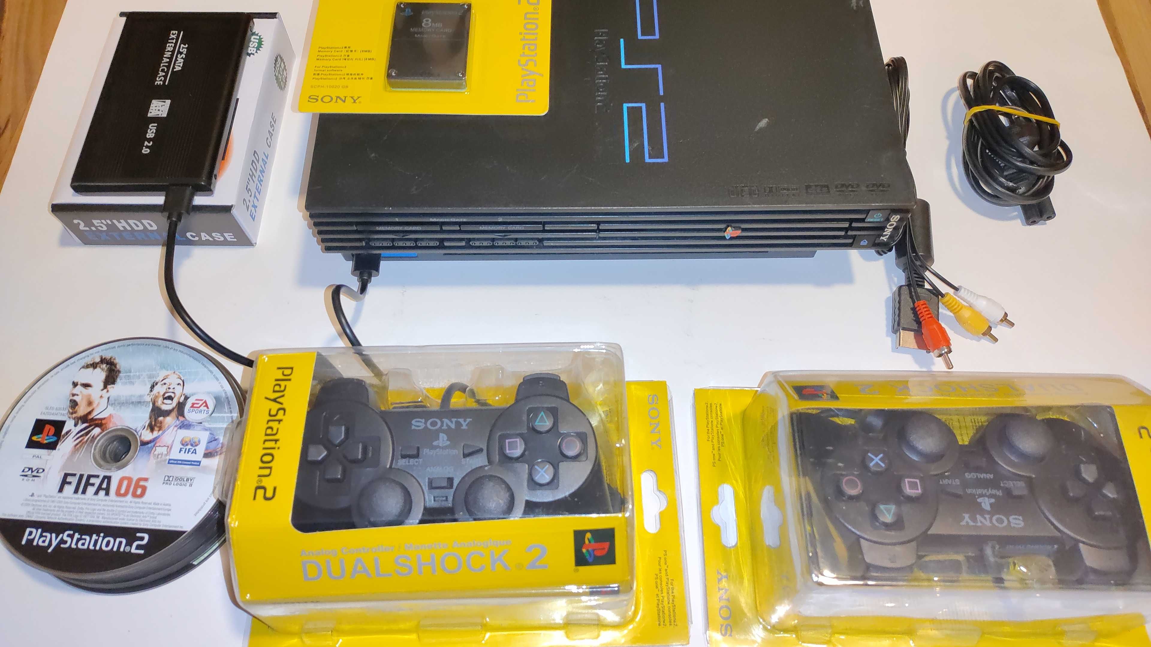 Плейстейшън 2 PS2 пълен комплект с 2бр. джойстик и 70 игри хард диск гр ...