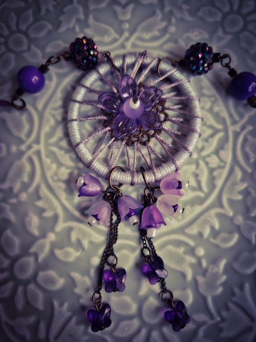 Colier handmade statement Purple Flowers