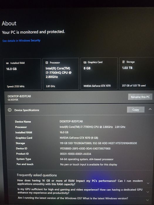 Gaming Laptop ASUS GL502VSK | GTX 1070 8GB
