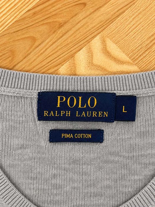 Pulover Polo Ralph Lauren bărbați din bumbac Pima, gri deschis, decolteu în V, Mărimea L