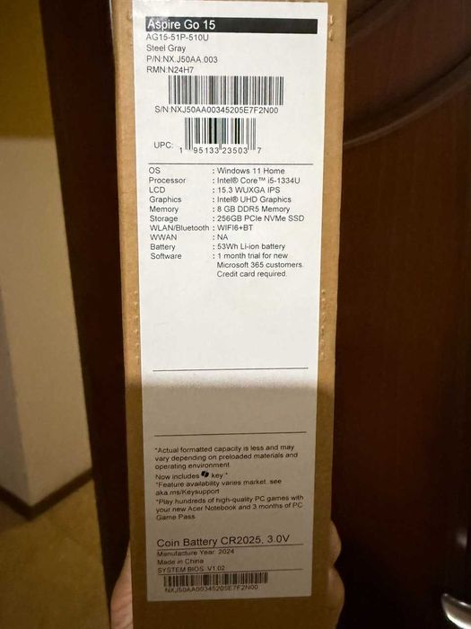 Ноутбук ACER ASPIRE GO 15 I5-1334U 8GB 256GB 15,3 IPS