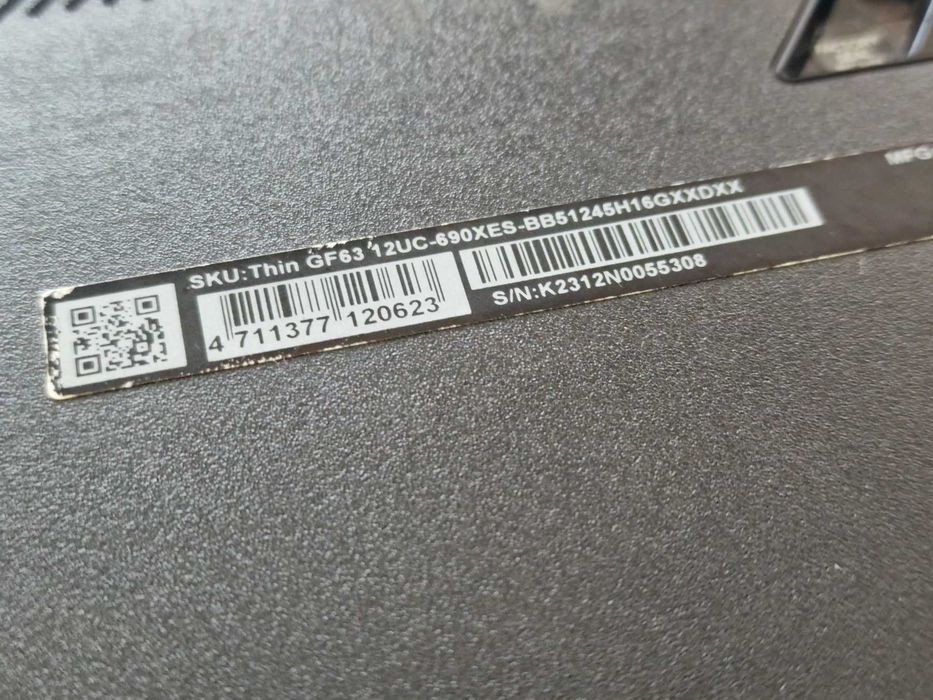 MSI Thin GF63 12UC / 16RAM / i5-12450H / RTX3050 (4GB) / 144Hz