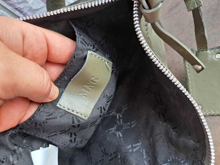 дамска чанта,Mango,зелена малка чантичка-естествена кожа