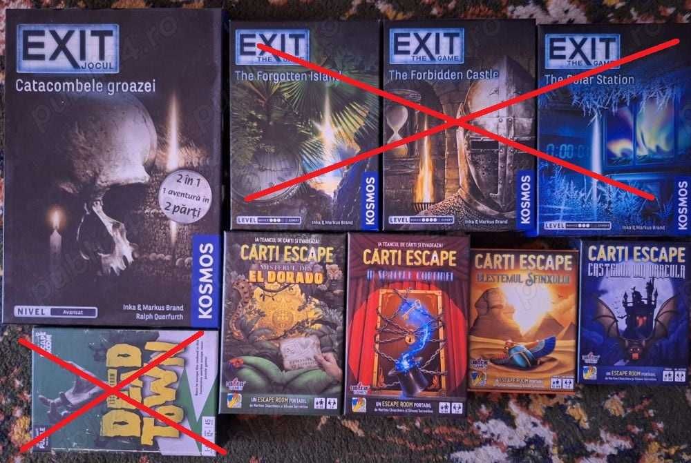 Jocuri boardgames de tip escape room (exit jocul, carti escape, board game)
