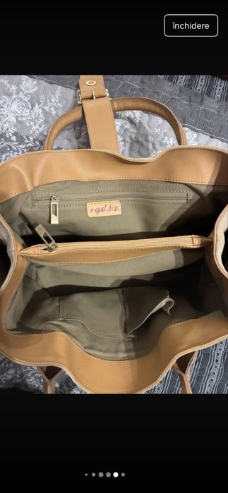 Geanta de mana , piele naturala, bej/ camel, Rapel.Biz