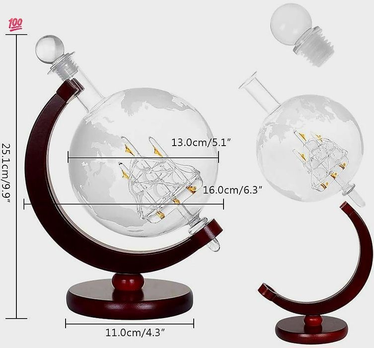 Подарък с характер / стъклен глобус декантер със стойка и чаши /