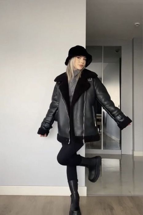 Дубленка авиатор черного цвета