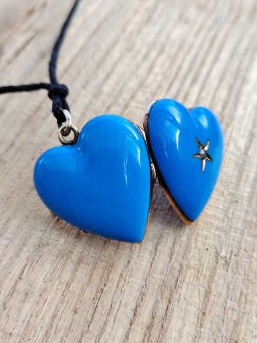 Pandantiv Aur 14K Cu Email Si Perla Pentru Poza Dubla