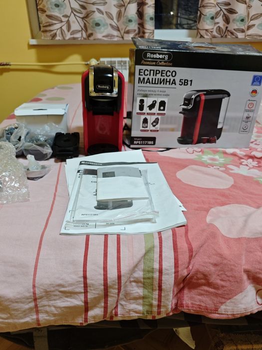 Rosberg кафемашина  5в1 мляно кафе и капсули с 9мес.гаранция