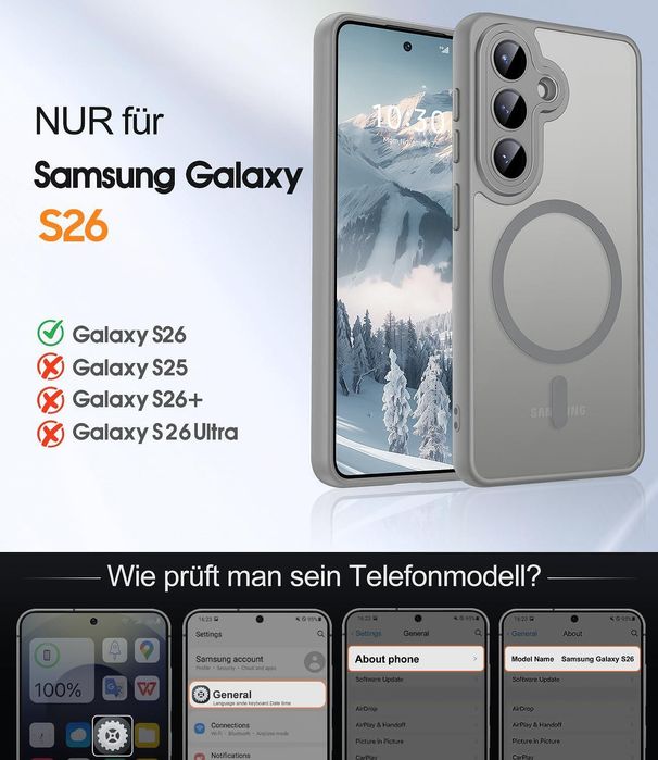 Матов magsafe кейс за samsung galaxy s26 - титаниево сив - със защита