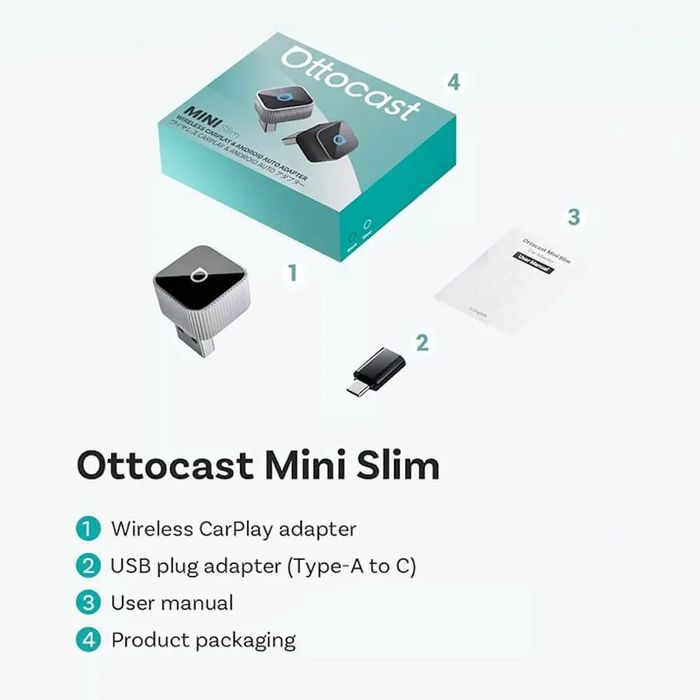 Адаптер за Apple CarPlay и Android Auto - Ottocast Mini Cube 3.0 2025 Wireless CarPlay Android Auto Adapter (черен)