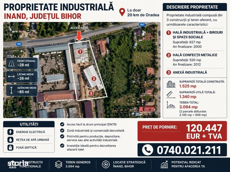 Hala + Birouri + Spatii sociale - 627mp - Hala metalica -  520 mp