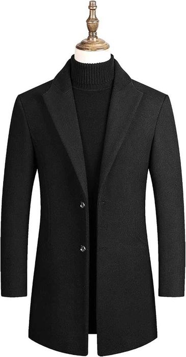Palton de iarnă pentru bărbați Palton lung slim fit din lână – Negru XL