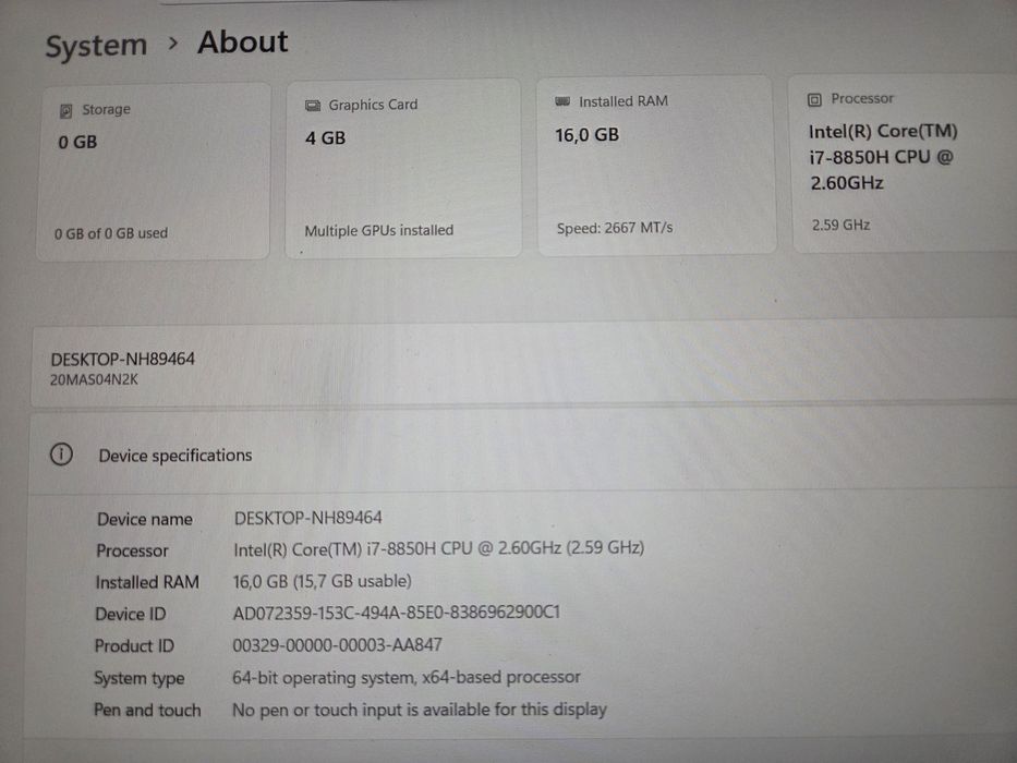 Laptop Lenovo ThinkPad P52 worstation i7 16GB RAM  Nvidia Quadro