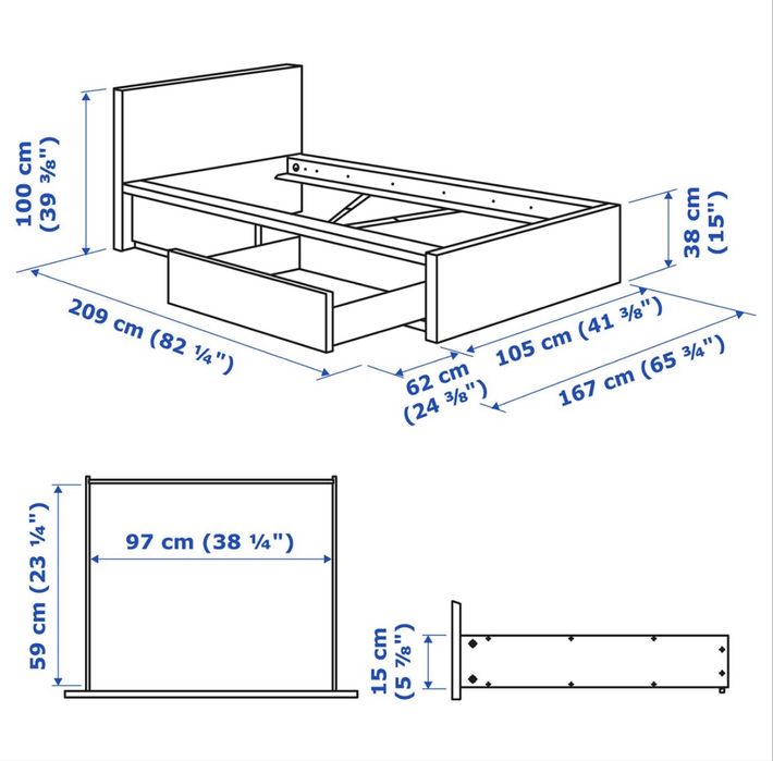 Pat Malm cu dimensiunile de 90x200, cu 2 sertare, saltea wellpur F85