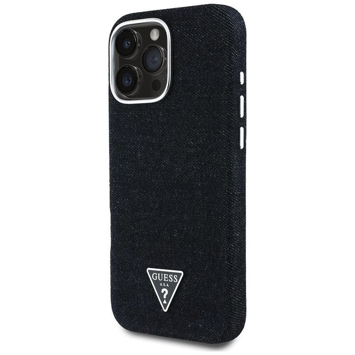 Guess – калъф denim triangle logo magsafe за iphone 16 pro max – черен