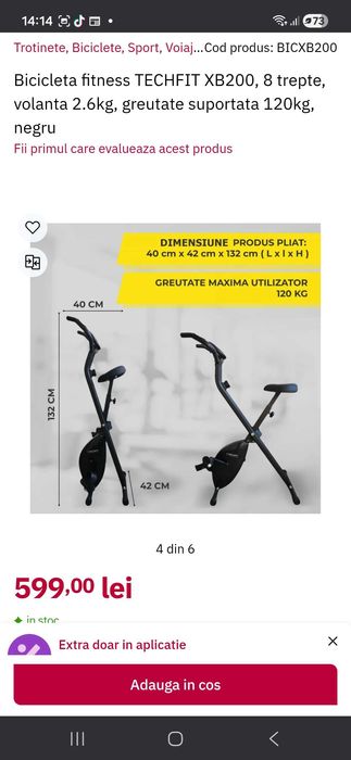 Bicicleta fitnes pliabila magnetica TECHFIT XB200